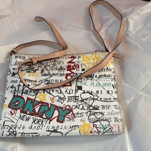 DKNY White and Multicolor Graffiti Crossbody Bag nwot